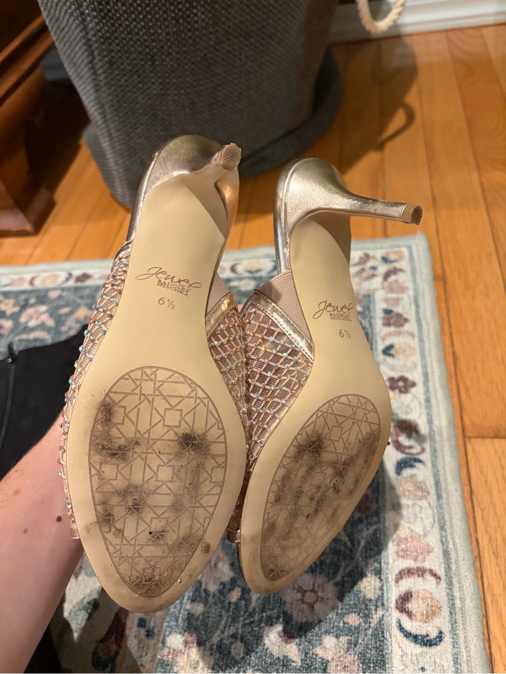 Jewel by Badgley Mischka Rose Gold Mesh Crystal Peep-Toe Mule Heels size 6.5 - Picture 6 of 6